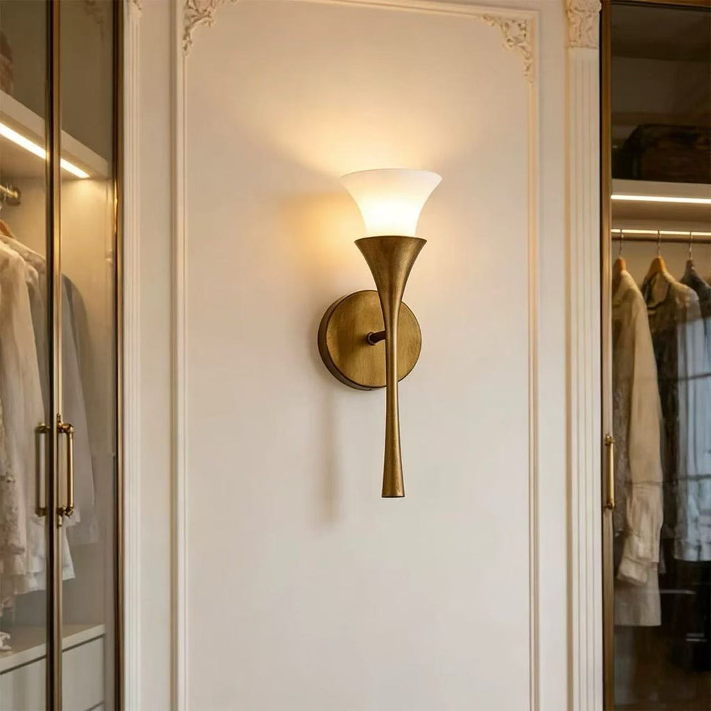 Antique Brass Double Cone Glass Wall Sconce by Bling Lighting Studio