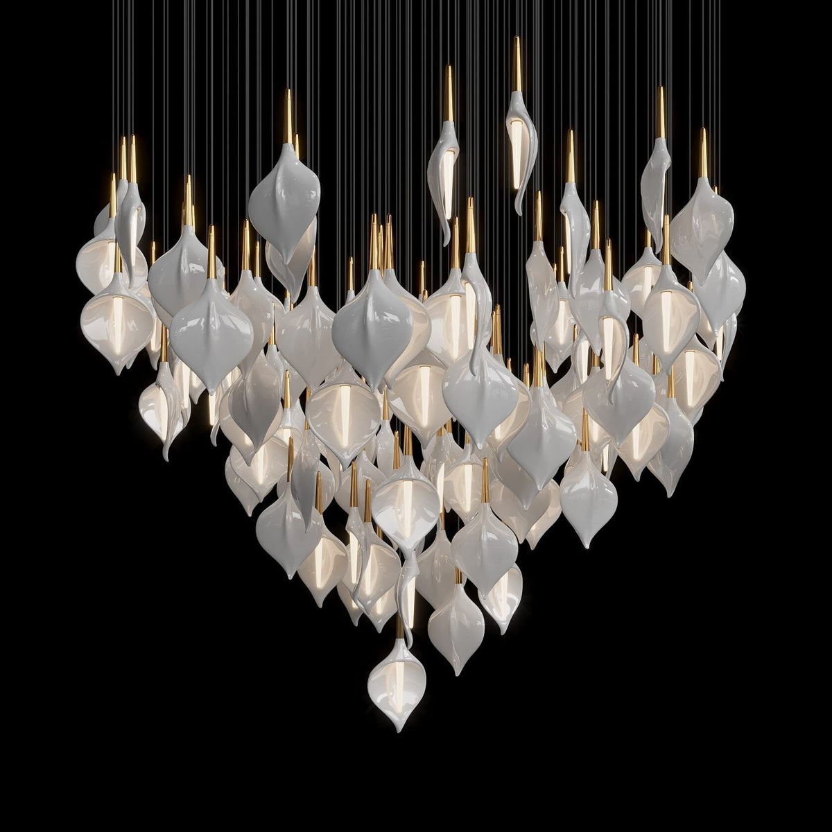 Gold Petal Cluster Chandelier chandelier in a tall interior
