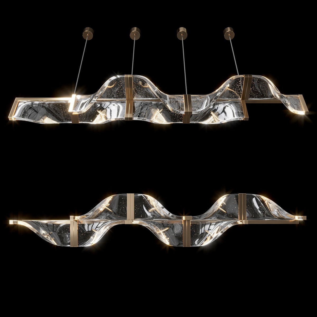 Crystal Wave Beam Chandelier chandelier in a tall interior