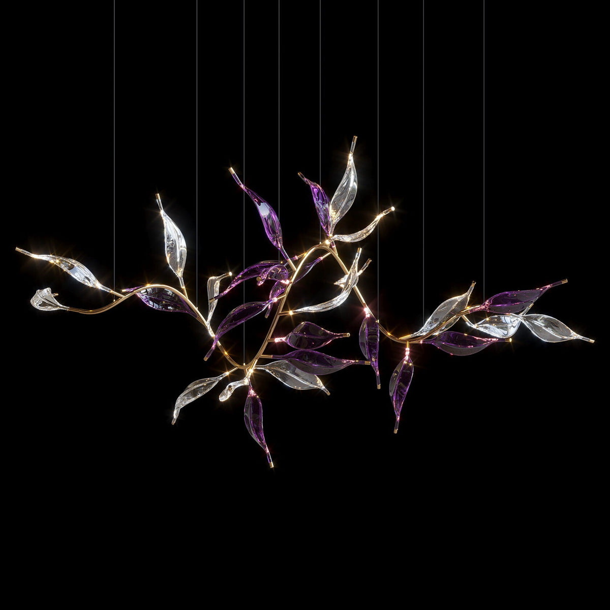 Green Glass Leaf Vine Chandelier chandelier in a tall interior