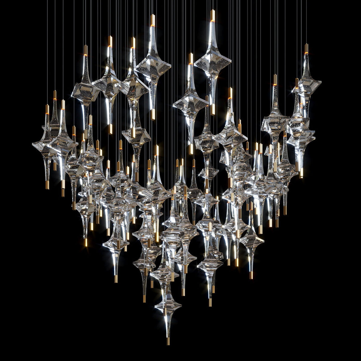 Crystal Diamond Rain Chandelier chandelier in a tall interior