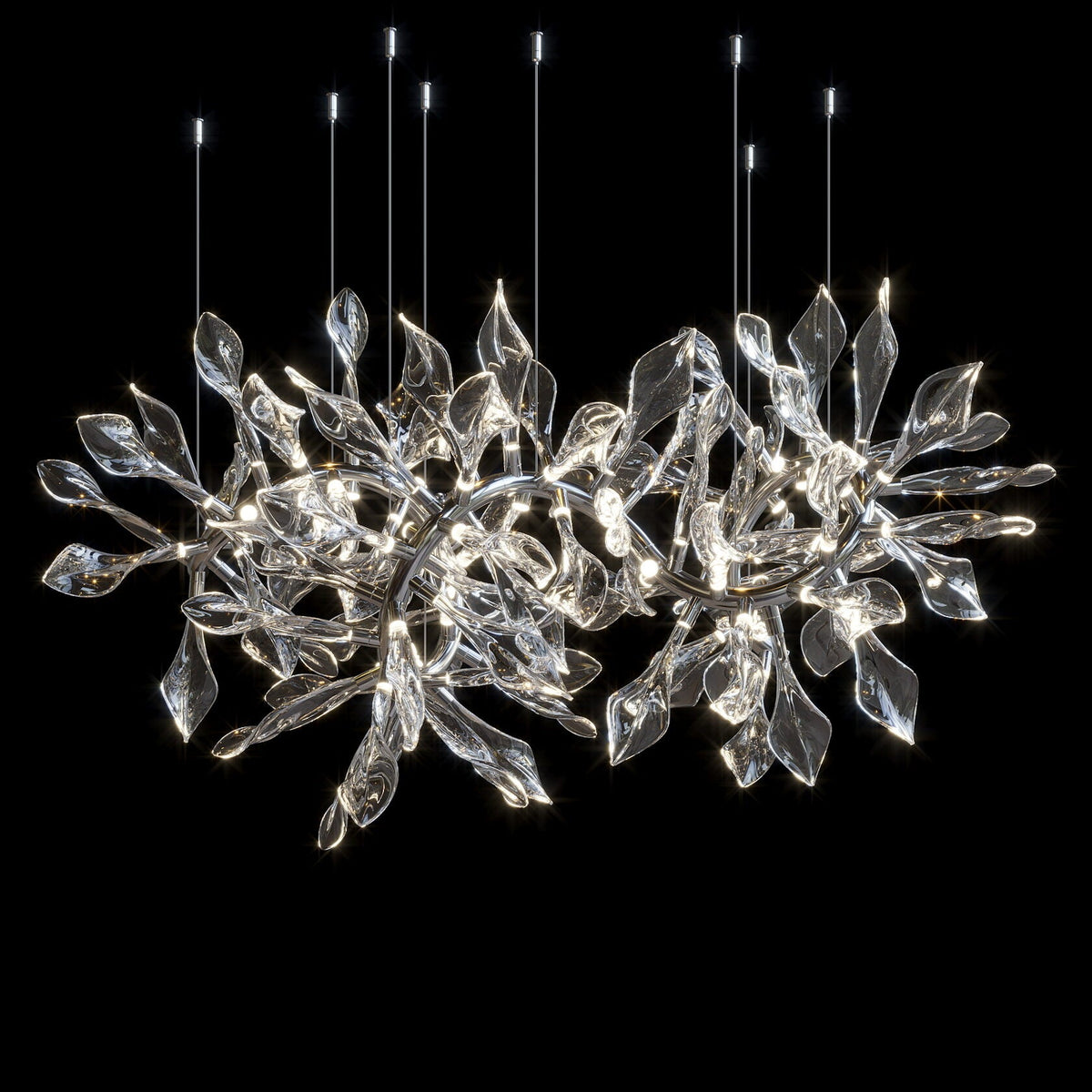 White Calla Orbit Chandelier chandelier in a tall interior