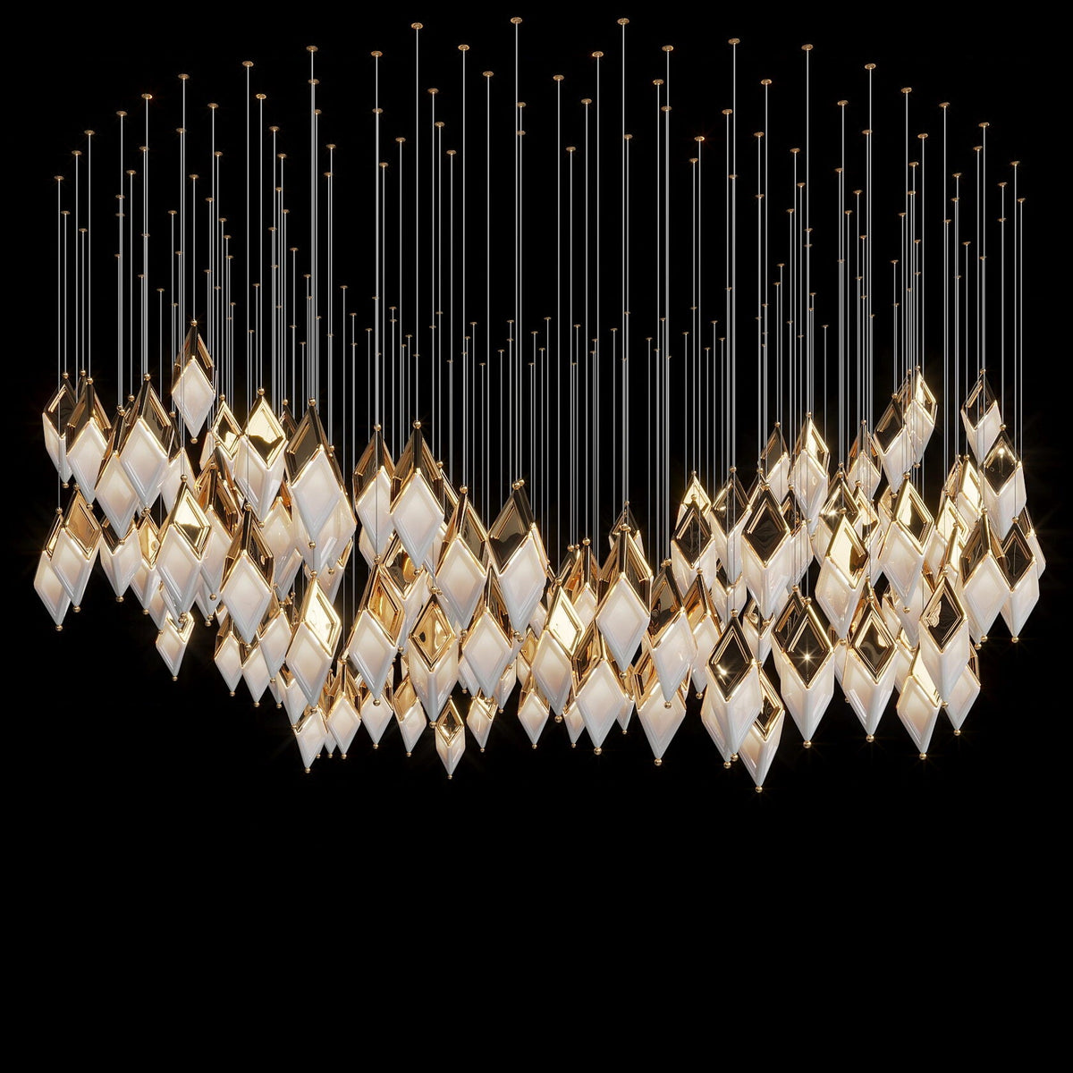 White Diamond Cascade Chandelier chandelier in a tall interior