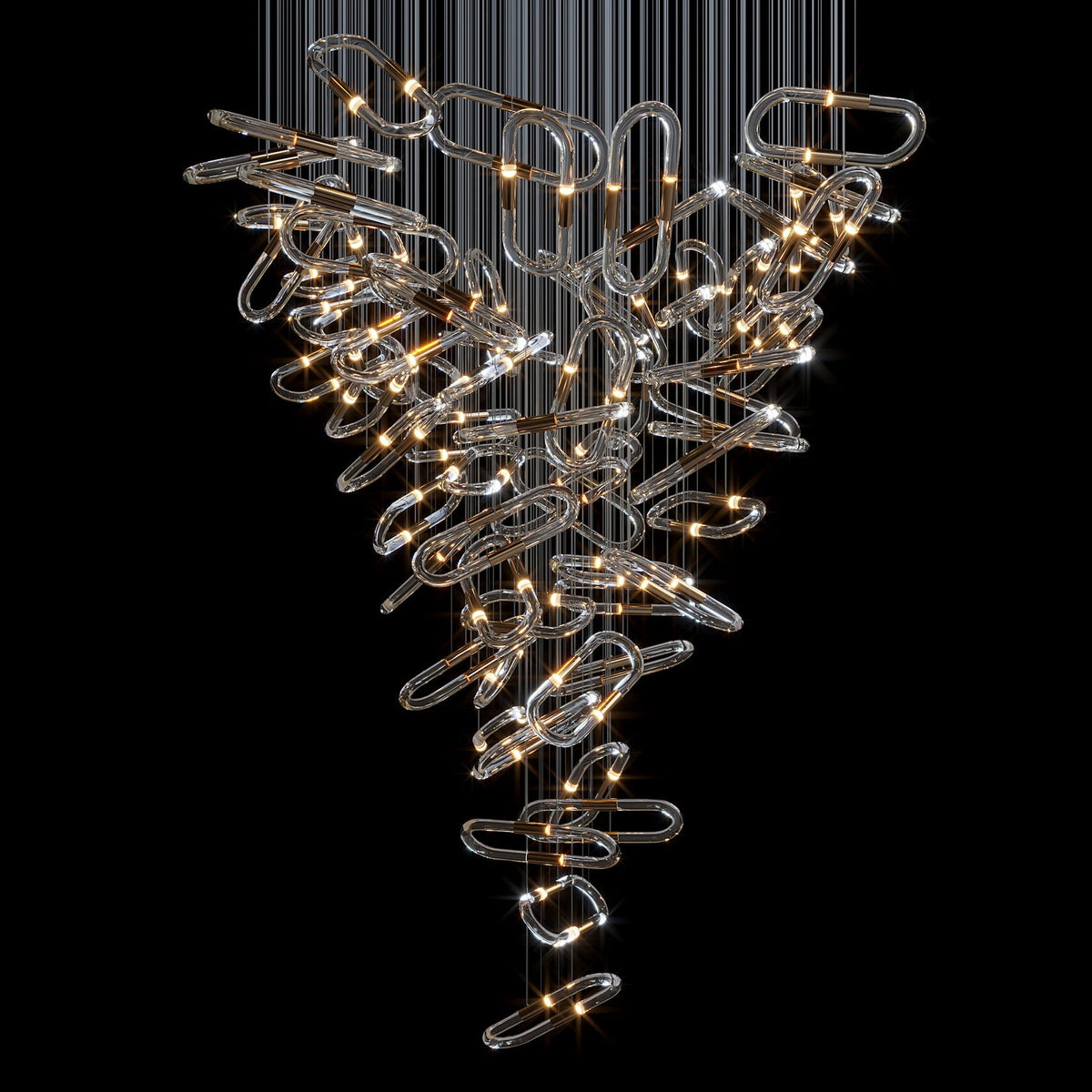 Glass Link Cascade Chandelier chandelier in a tall interior