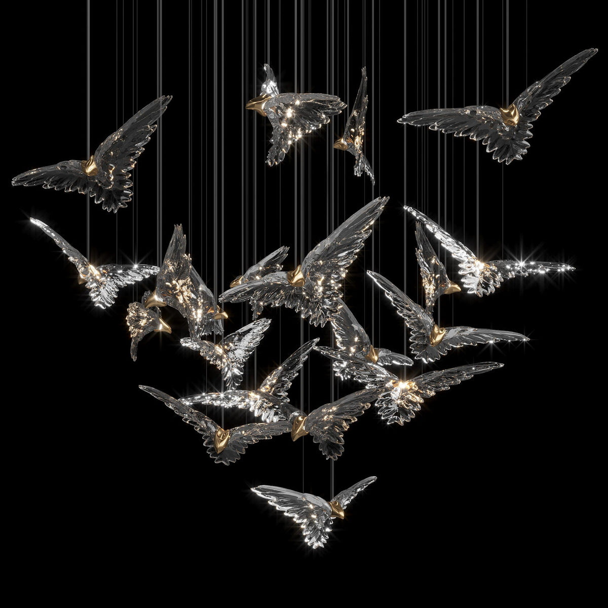 Crystal Bird Flock Chandelier chandelier in a tall interior