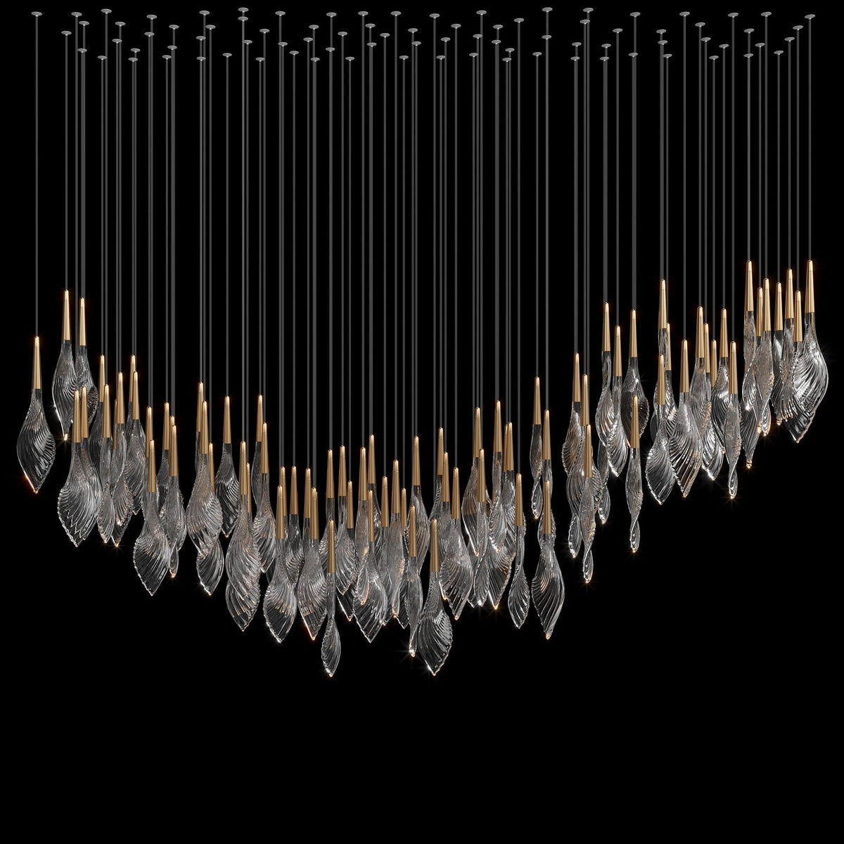 Clear Feather Glow Chandelier chandelier in a tall interior