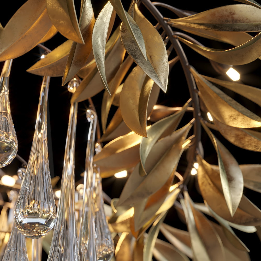 Olive Leaf Rain Chandelier chandelier in a tall interior