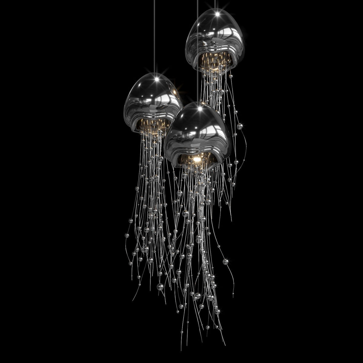 White Jellyfish Trio Chandelier chandelier in a tall interior