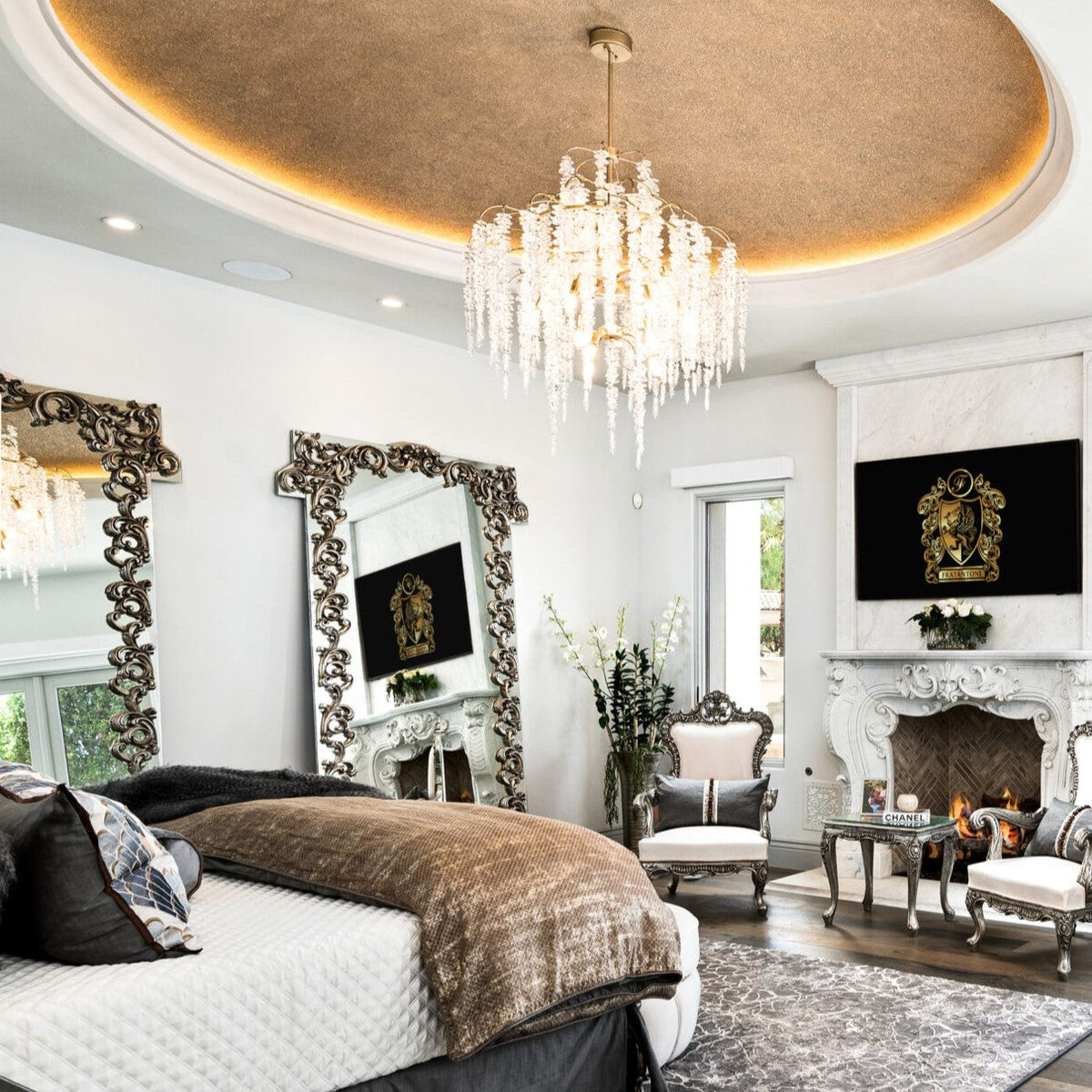 Silver Flower Chandelier for Staircases with Crystal Branches Up to 69.7″H chandelier in a tall interior