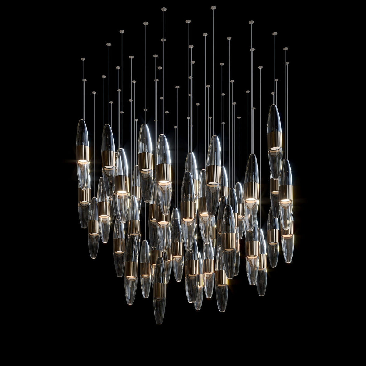 Smoke Capsule Wave Chandelier chandelier in a tall interior