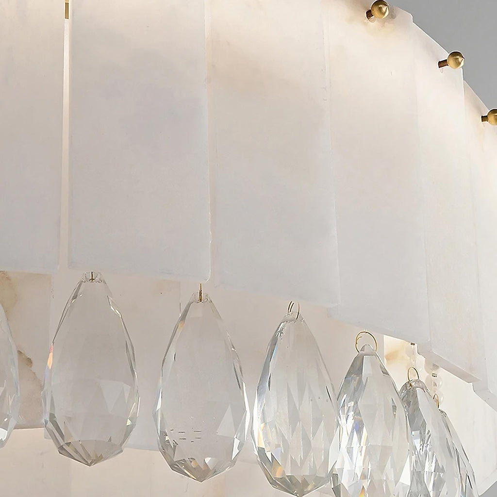 Stuart 31" Modern Alabaster & Crystal Round Chandelier material and finish detail