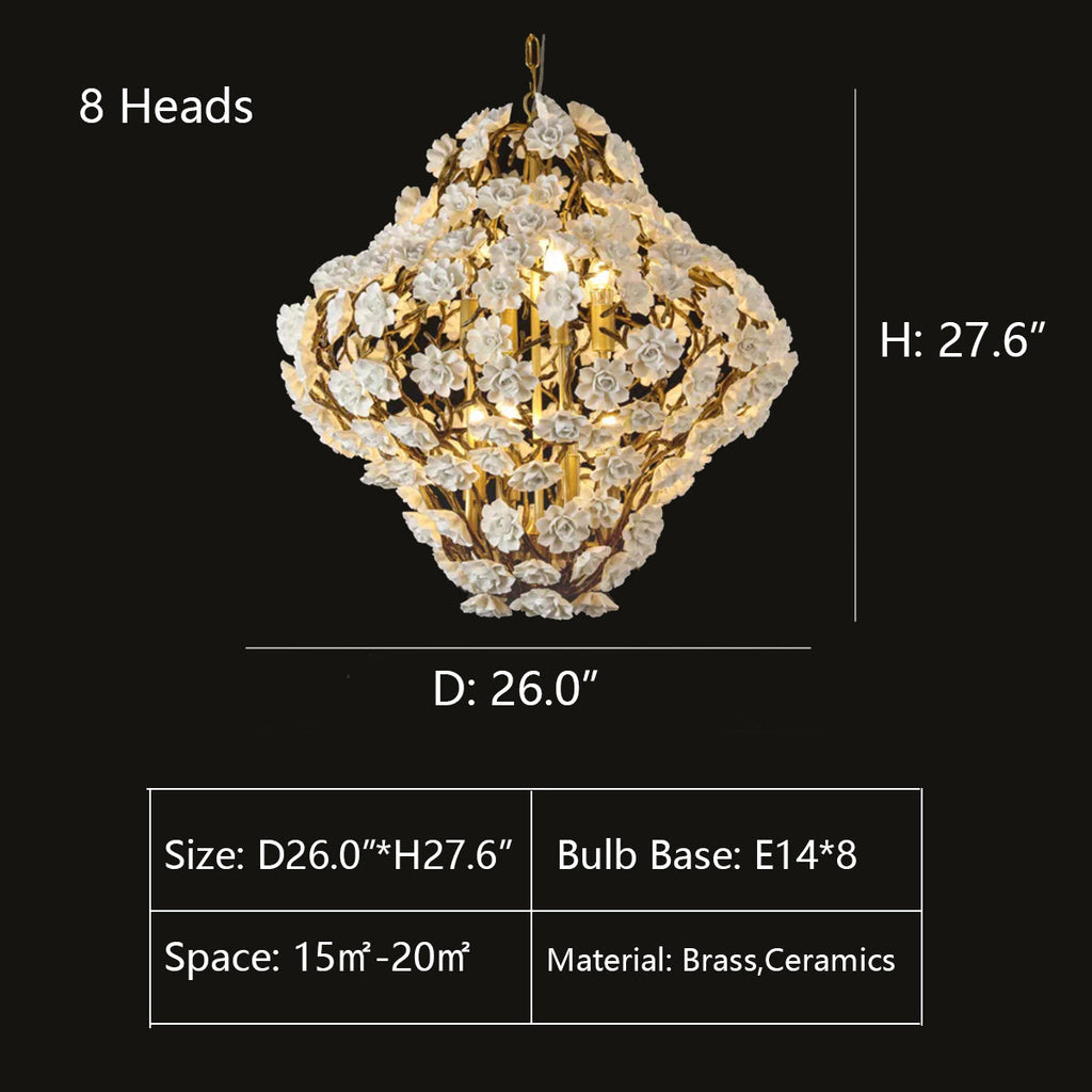Brass and Ceramic Flower Art Chandelier Post Modern Light Luxury Style for Living and Dining Areas by Bling Lighting Studio