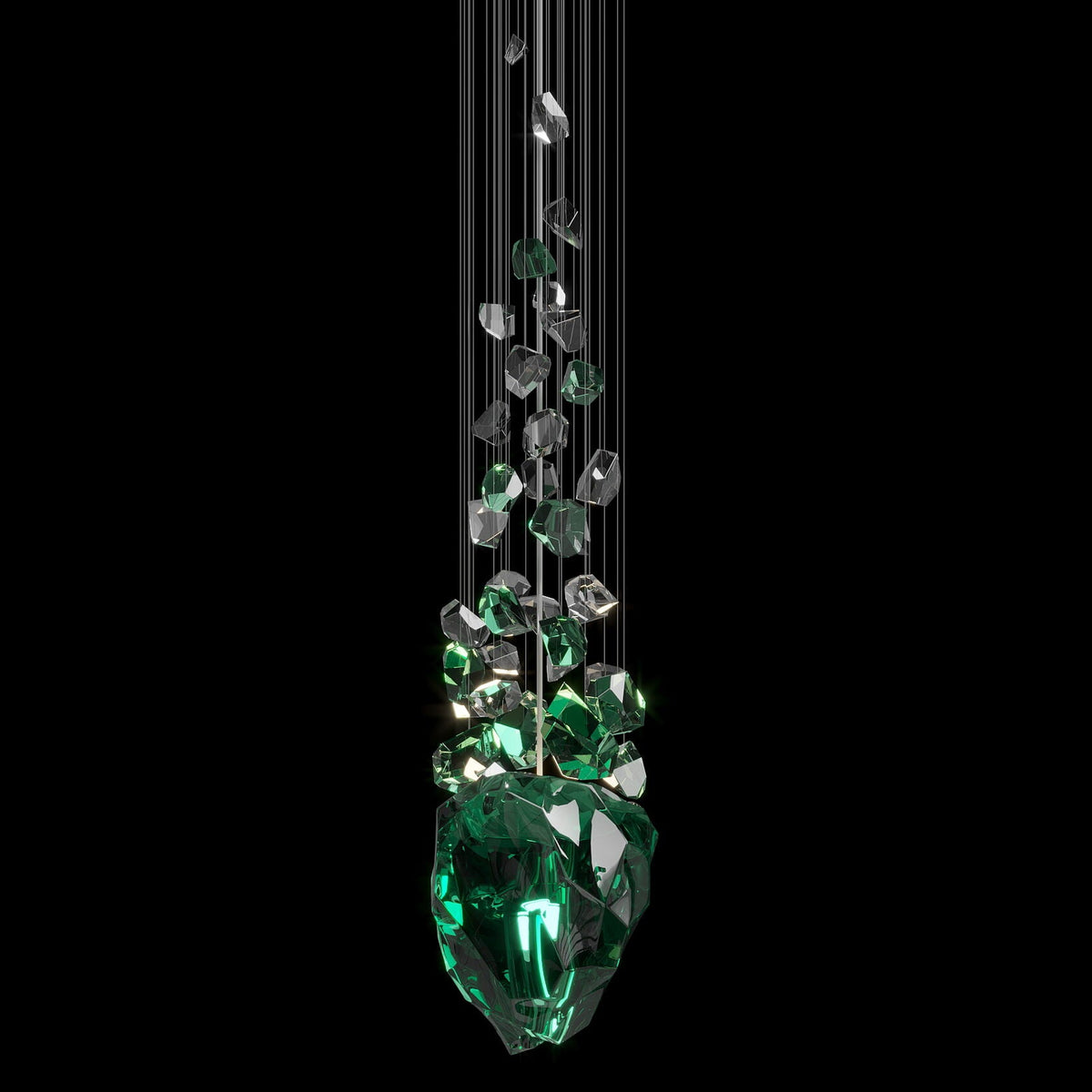 Crimson Crystal Geyser Chandelier chandelier in a tall interior