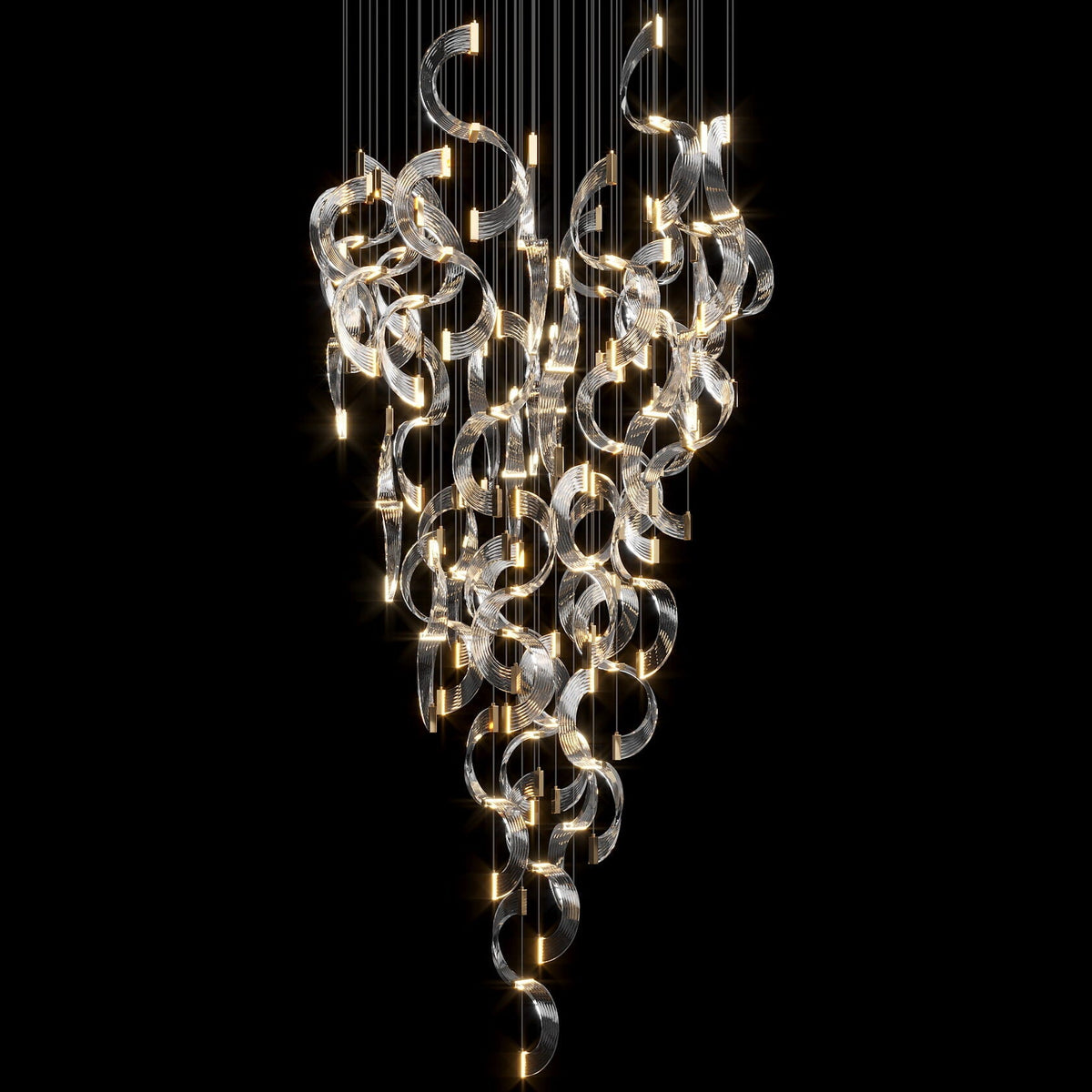 Crystal Crescent Cascade Chandelier chandelier in a tall interior