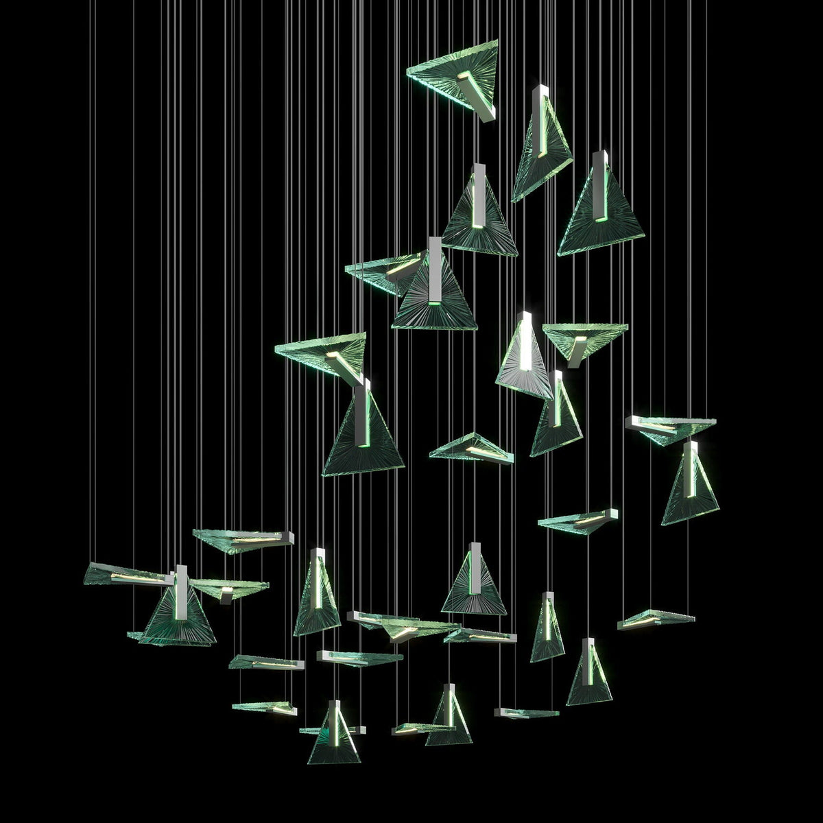 Green Prism Kite Chandelier chandelier in a tall interior