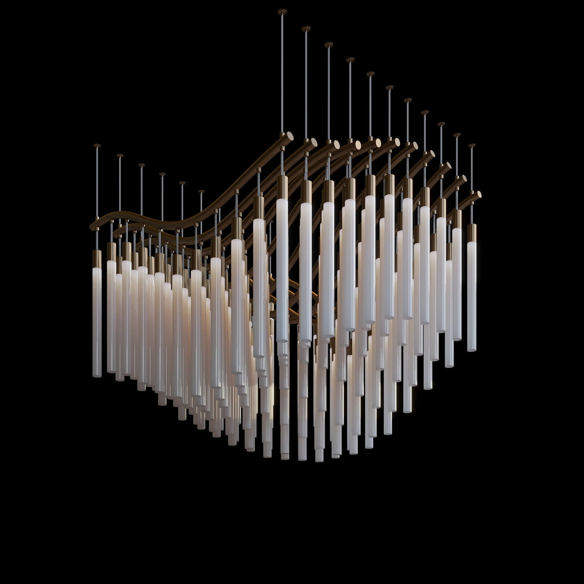 Ivory Column Wave Chandelier chandelier in a tall interior
