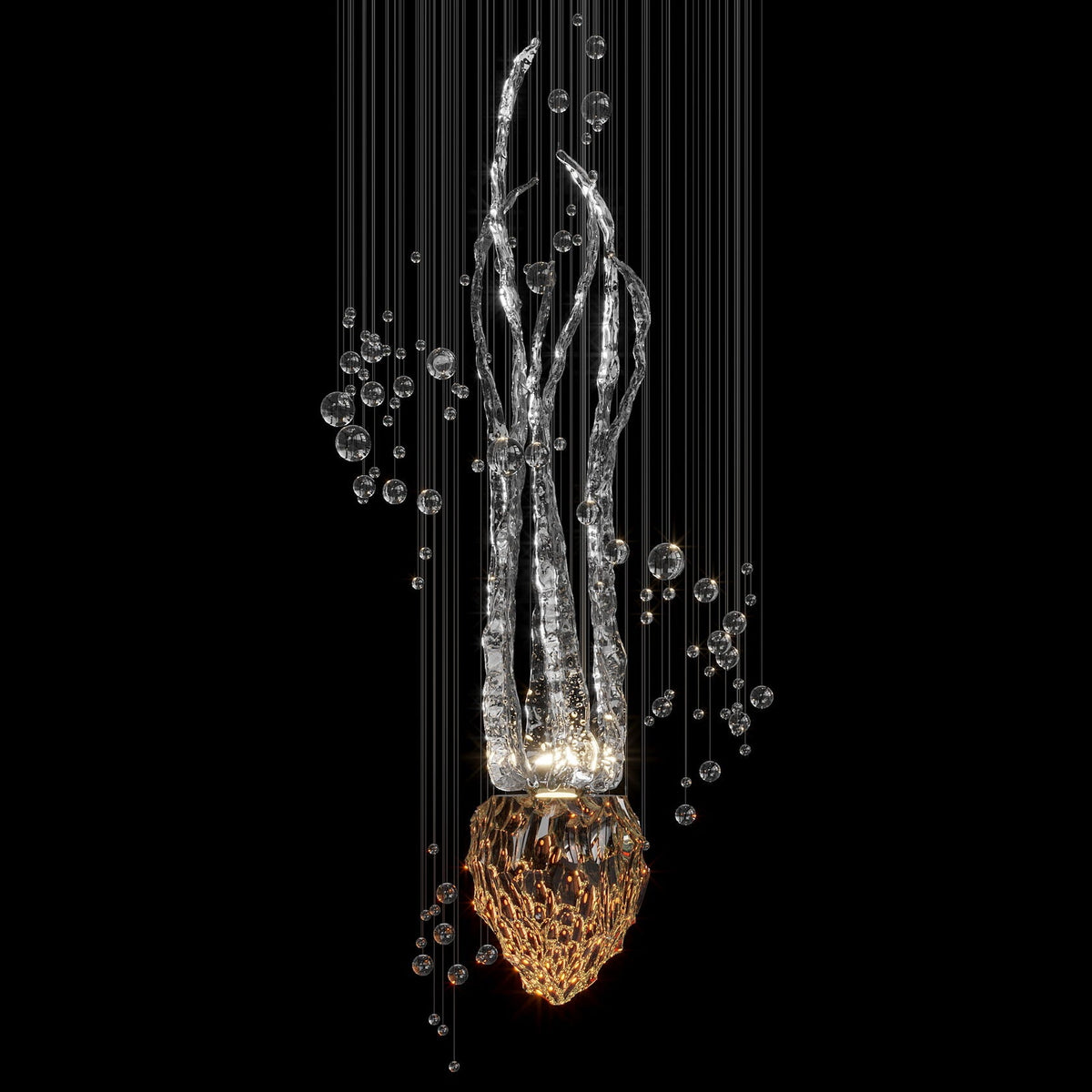 Green Sea Reed Chandelier chandelier in a tall interior