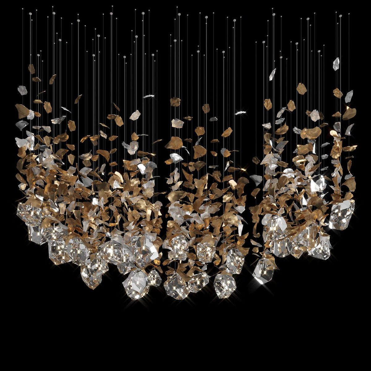 Crystal Leaf Scatter Chandelier chandelier in a tall interior