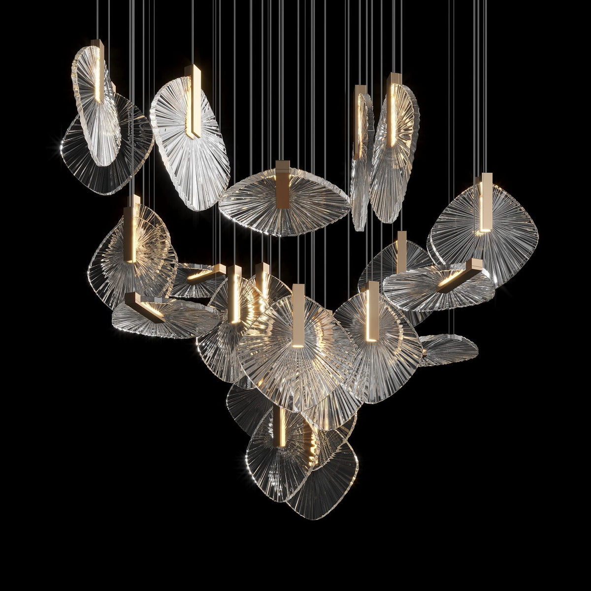 Crystal Disc Rain Chandelier chandelier in a tall interior
