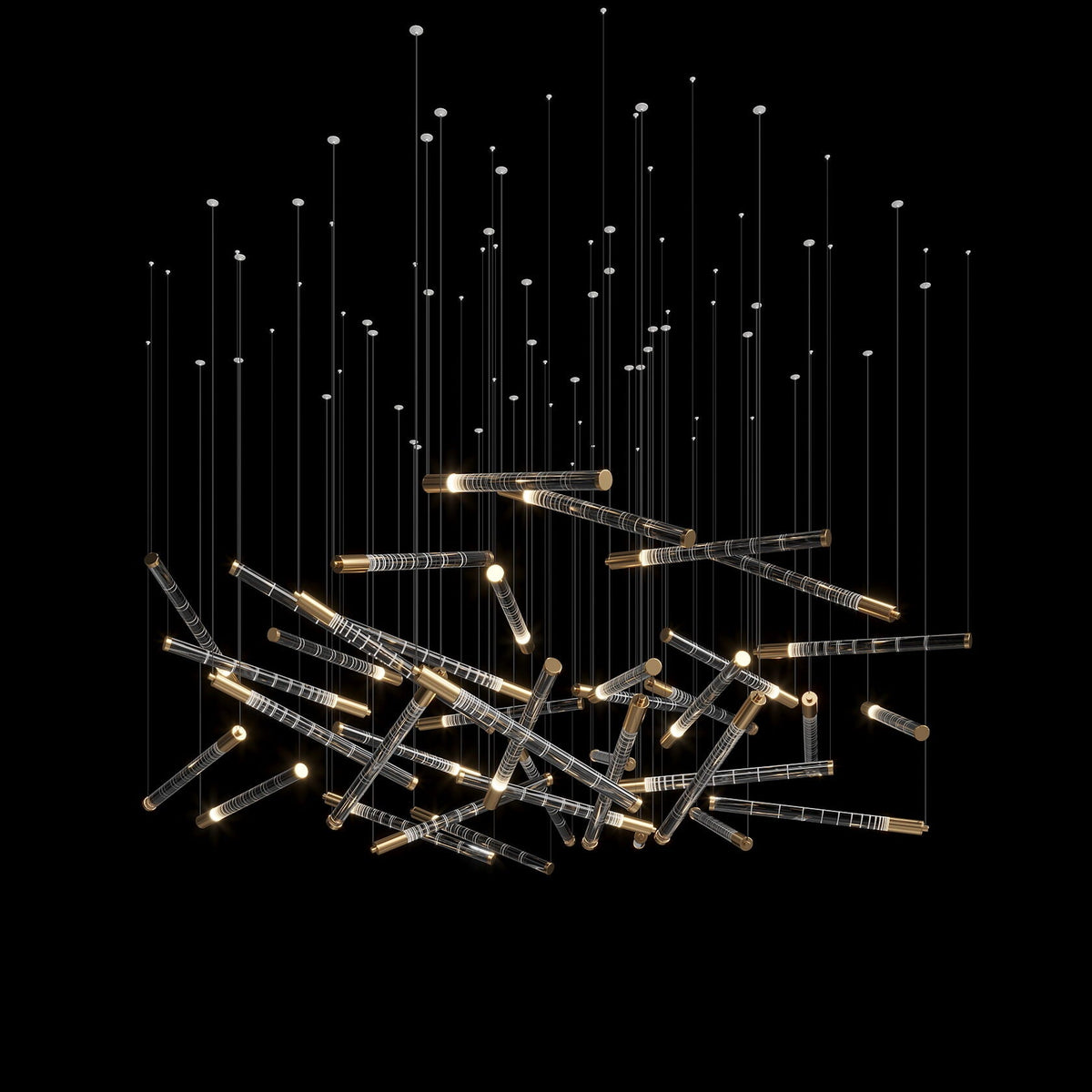 Linear Spark Scatter Chandelier chandelier in a tall interior