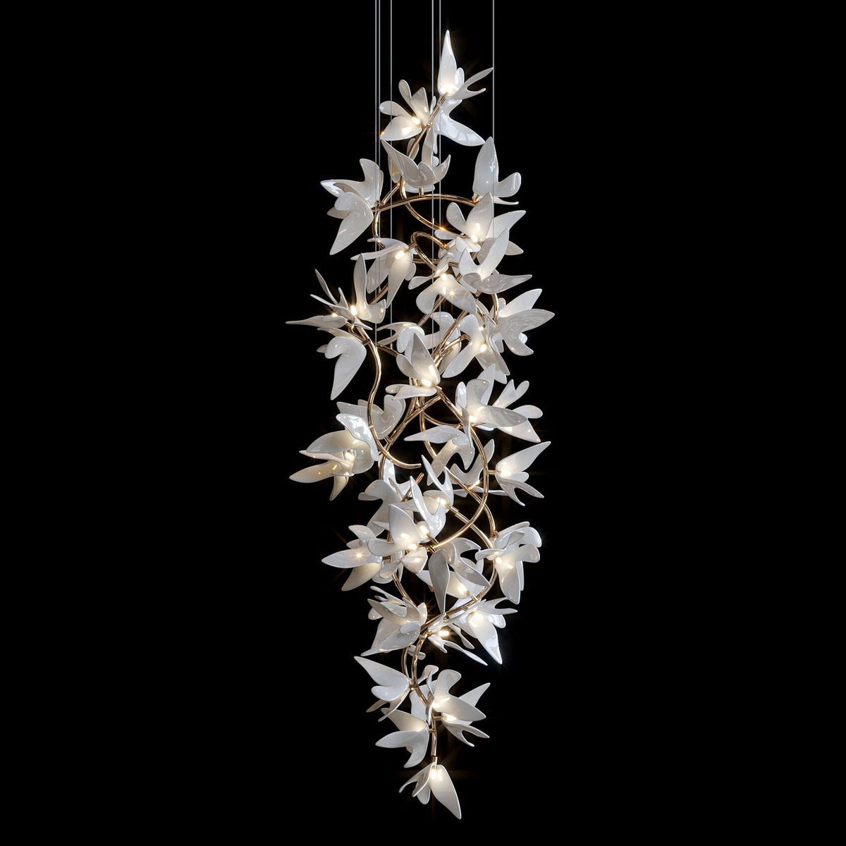 White Orchid Garland Chandelier chandelier in a tall interior