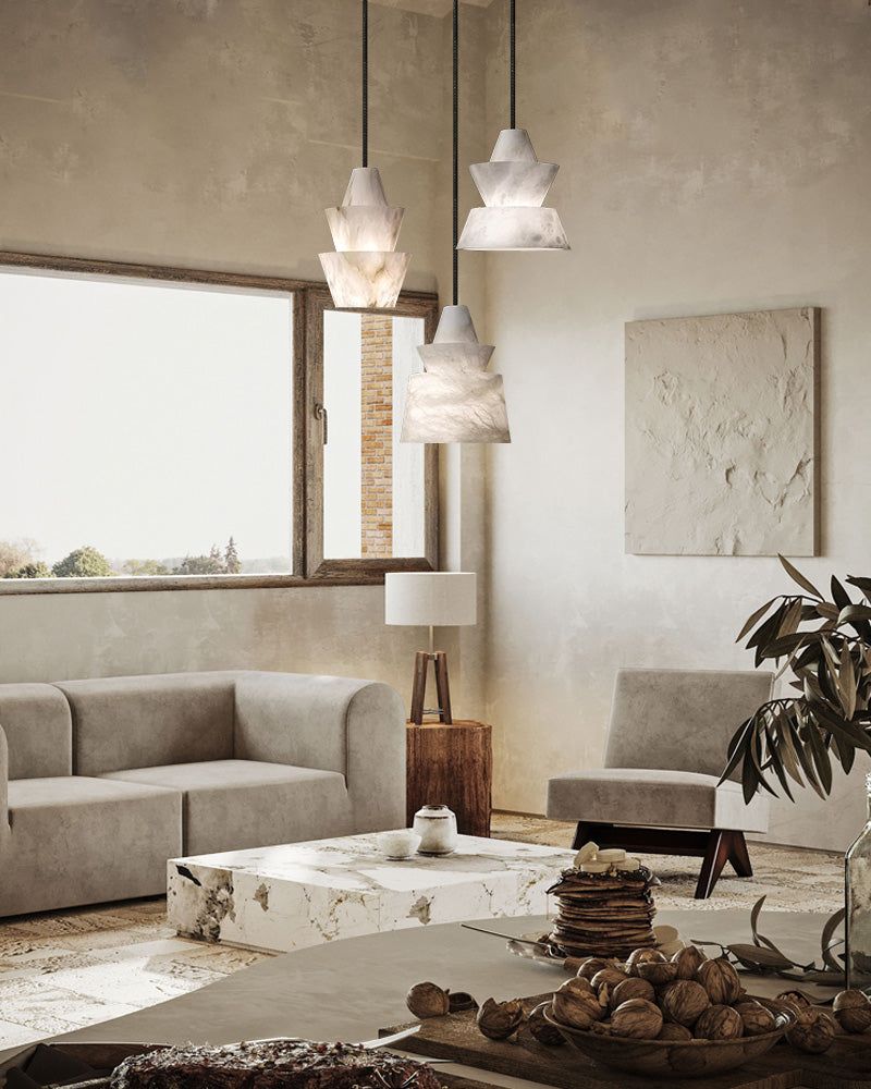 Brianna Alabaster Dining Table Pendant Modern Stacked Conical Pendant Light