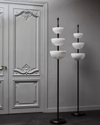 LED Bronze and Alabaster Triple Bowl Tall Floor Lamp 76in