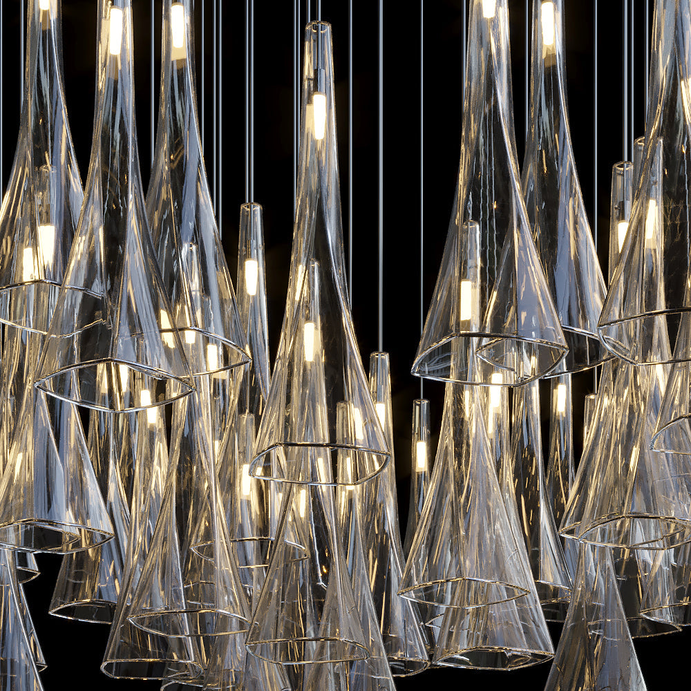 Crystal Cone Cluster Chandelier chandelier in a tall interior