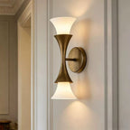 Antique Brass Double Cone Glass Wall Sconce by Bling Lighting Studio