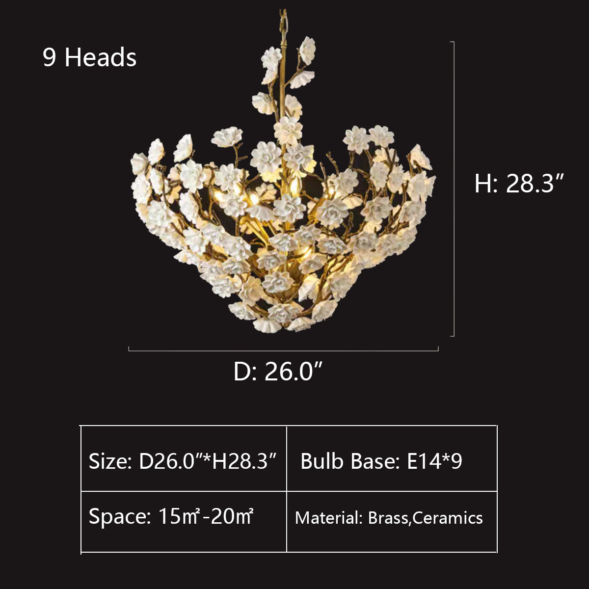 Brass and Ceramic Flower Art Chandelier Post Modern Light Luxury Style for Living and Dining Areas by Bling Lighting Studio