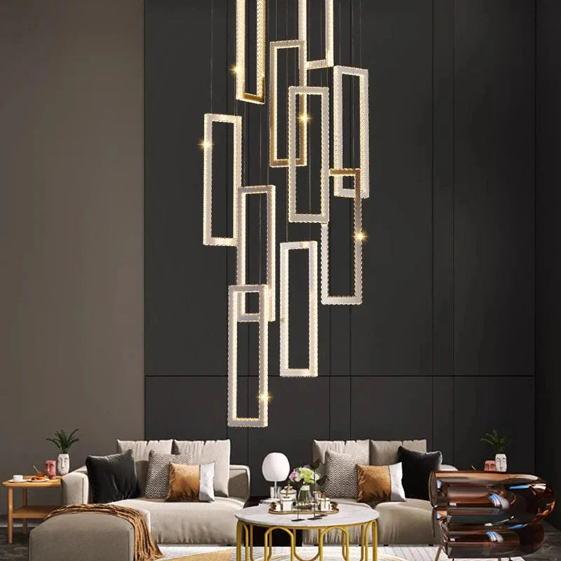 Acai Crystal Multi Pendant Chandelier for high ceiling staircase and foyer lighting