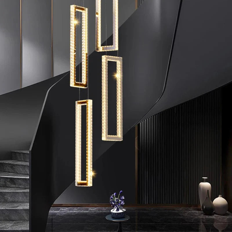 Acai Crystal Multi Pendant Chandelier for high ceiling staircase and foyer lighting