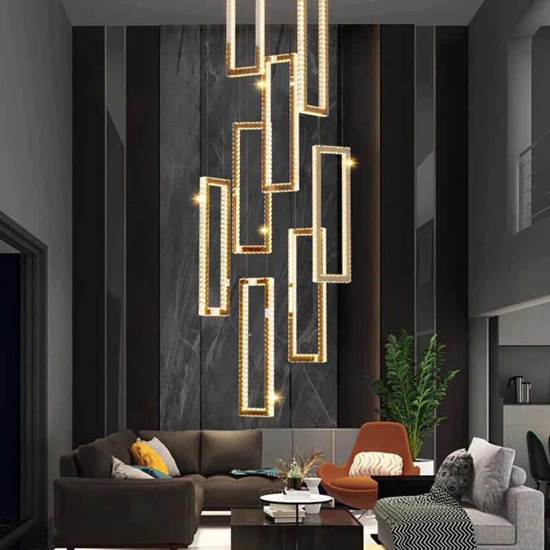 Acai Crystal Multi Pendant Chandelier for high ceiling staircase and foyer lighting