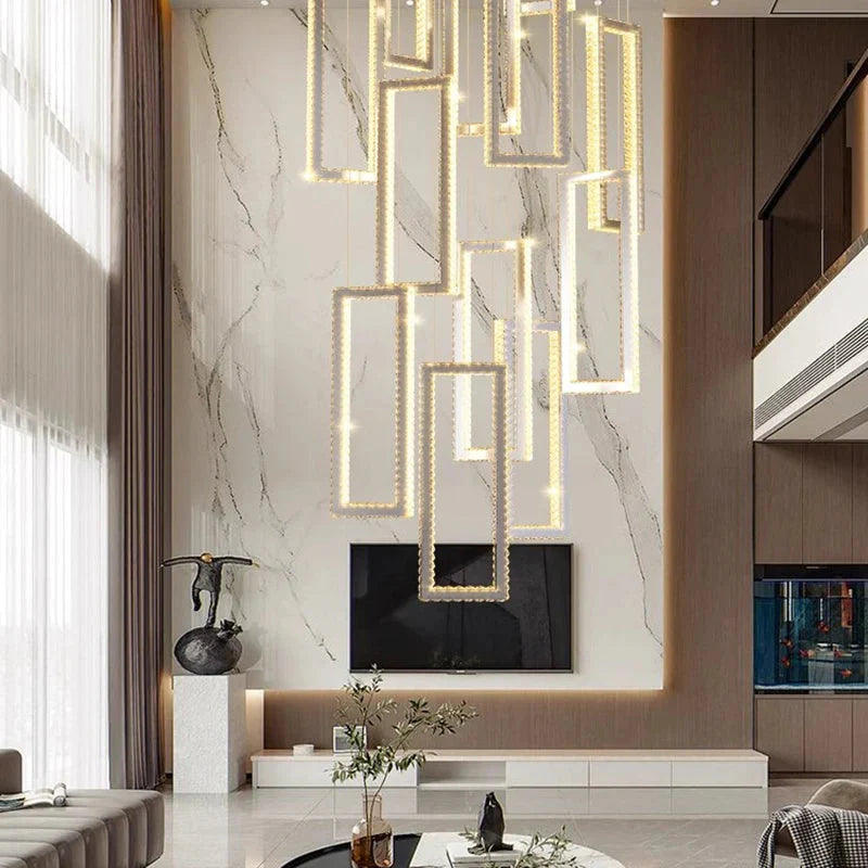Acai Crystal Multi Pendant Chandelier for high ceiling staircase and foyer lighting