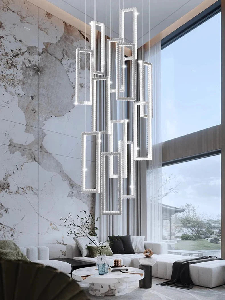 Acai Crystal Multi Pendant Chandelier for high ceiling staircase and foyer lighting