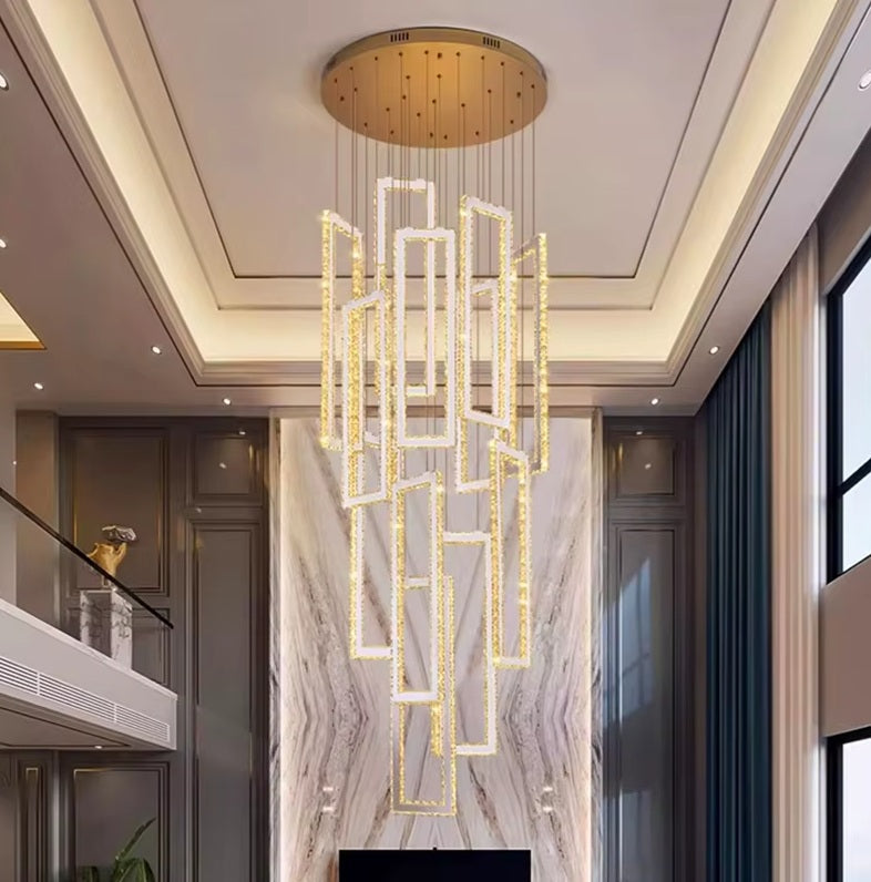 Acai Crystal Multi Pendant Chandelier for high ceiling staircase and foyer lighting