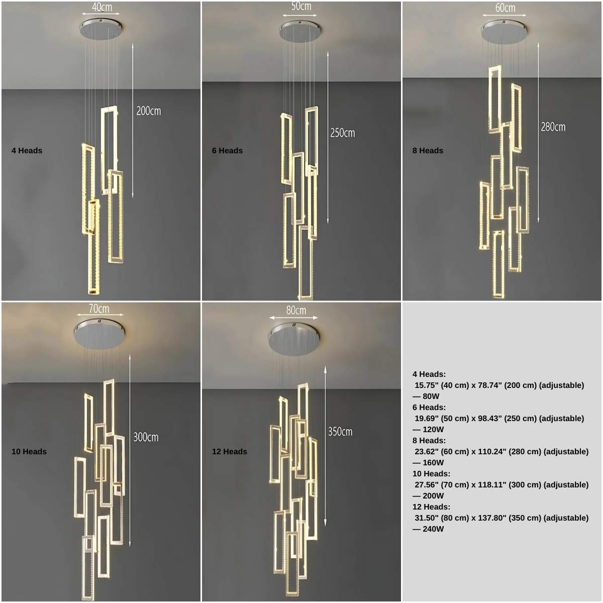 Acai Crystal Multi Pendant Chandelier for high ceiling staircase and foyer lighting
