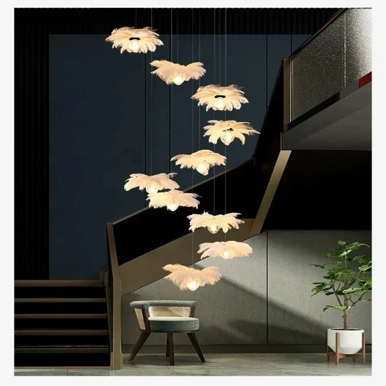 Adel Feather Staircase Lighting Chandelier for high ceiling staircase and foyer lighting
