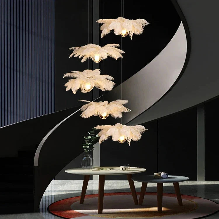 Adel Feather Staircase Lighting Chandelier for high ceiling staircase and foyer lighting