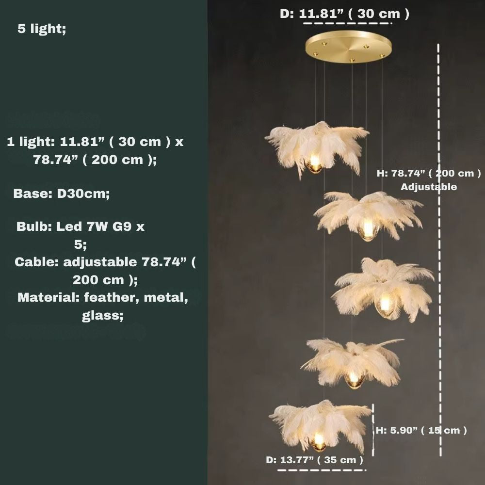 Adel Feather Staircase Lighting Chandelier for high ceiling staircase and foyer lighting
