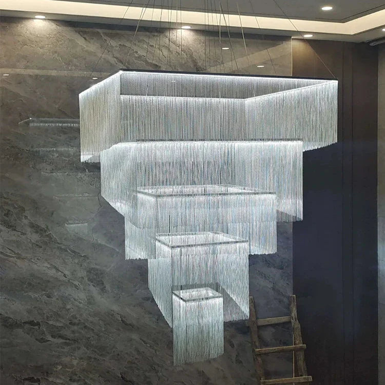 Aisha Tassel Chandelier for high ceiling staircase and foyer lighting