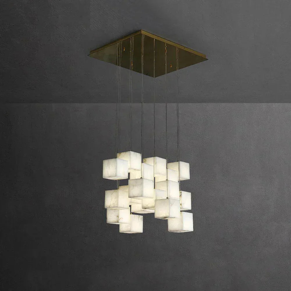 Alabaster Cube Box Chandelier for Staircase & Foyer