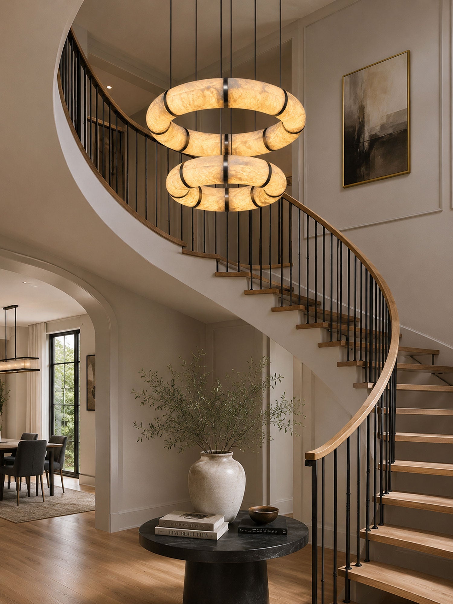 Alabaster Torus Ring Chandelier by Bling Lighting Studio