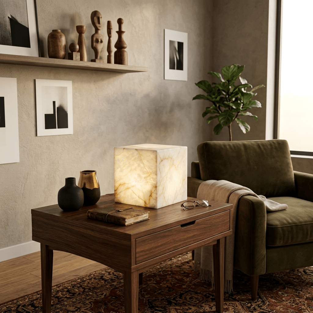 Alabaster Cube Table Lamp by Bling Lighting Studio