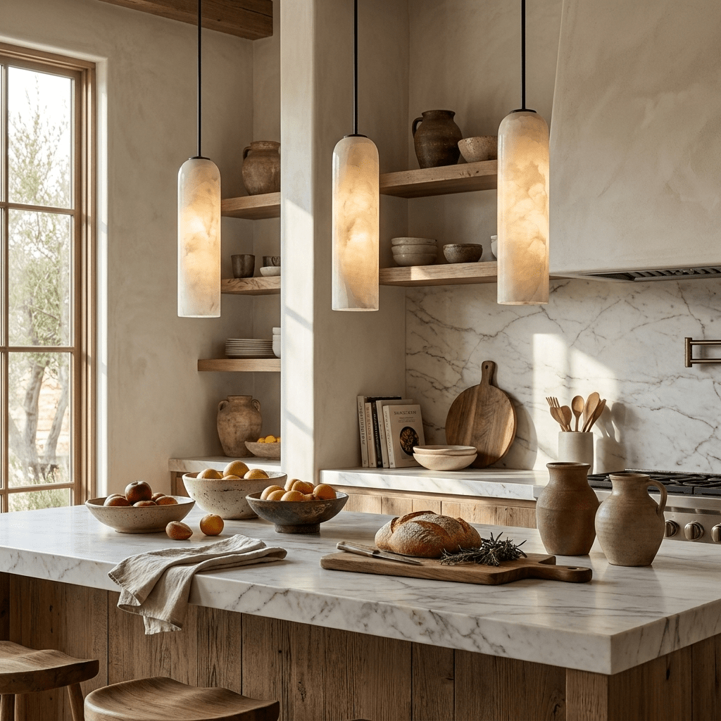 Alabaster Cylinder Pendant Light by Bling Lighting Studio