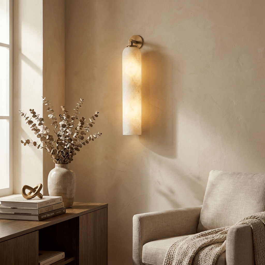 Tube Alabaster Wall Sconce by Bling Lighting Studio