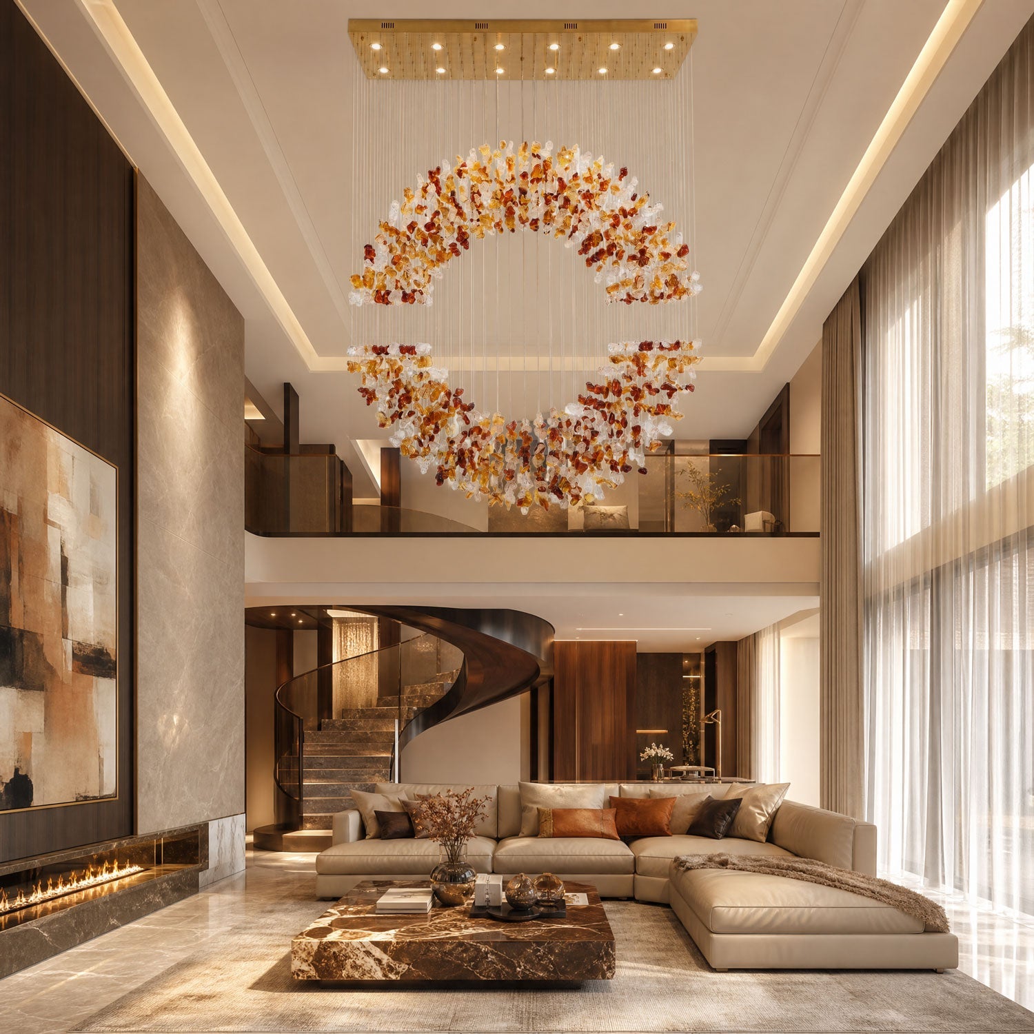 Amber Crystal Halo Chandelier by Bling Lighting Studio