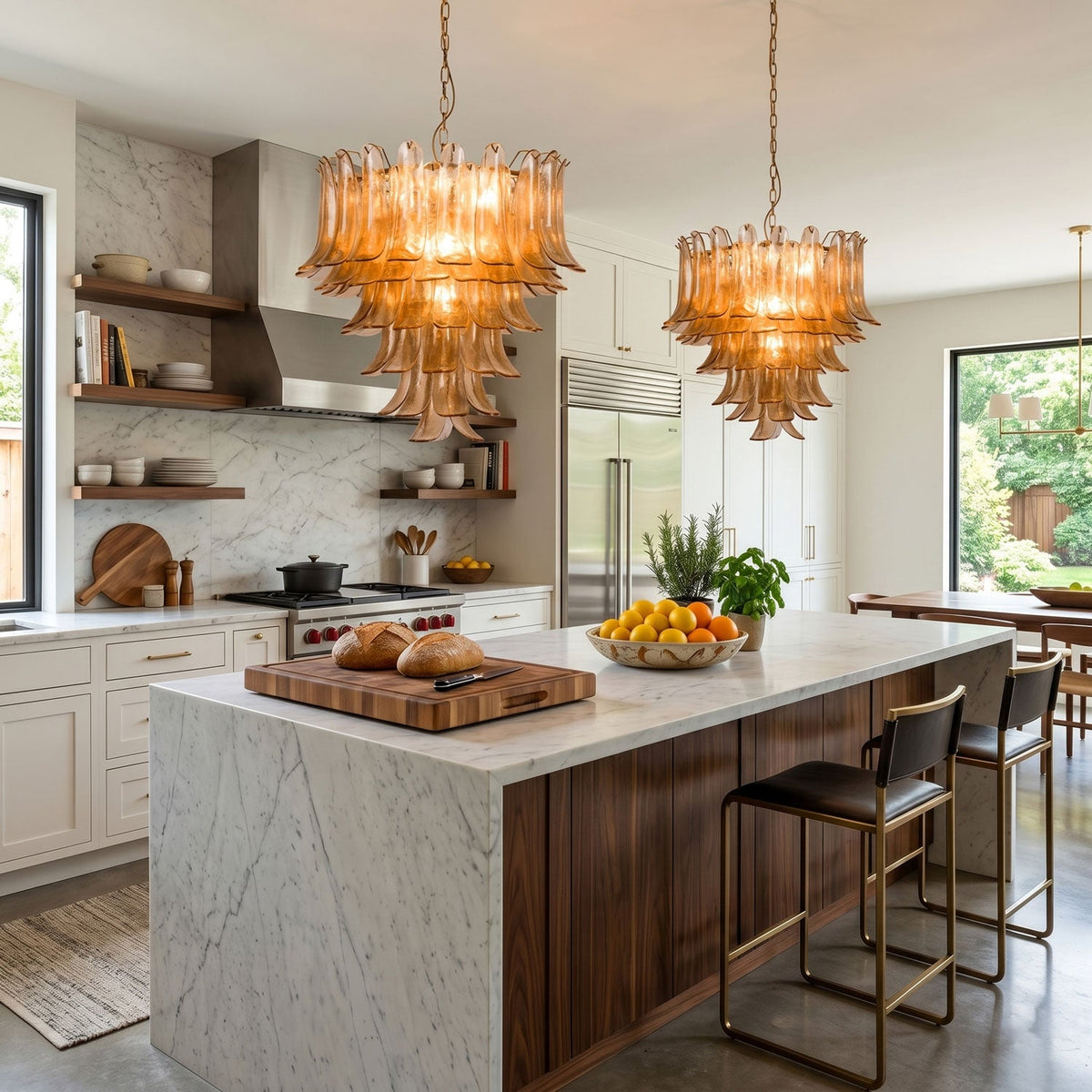 Amber Petalo Chandelier chandelier in a tall interior