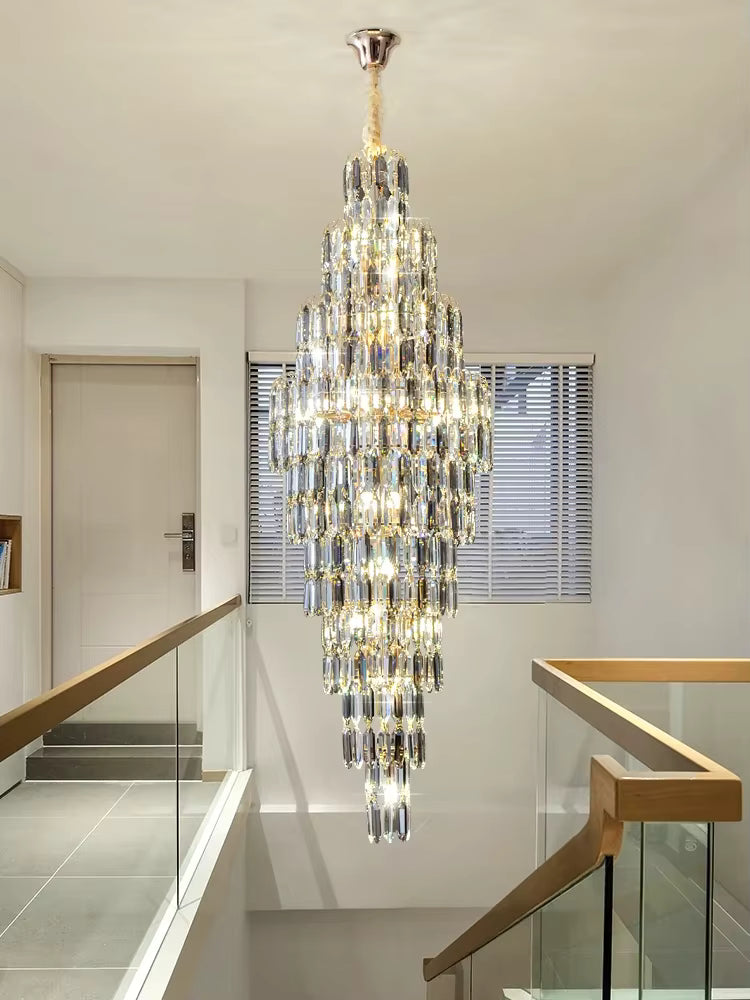 Anita Luxury Crystal Staircase Long Chandelier for high ceiling staircase and foyer lighting