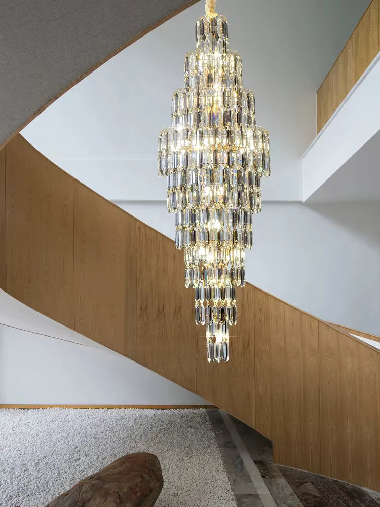 Anita Luxury Crystal Staircase Long Chandelier for high ceiling staircase and foyer lighting